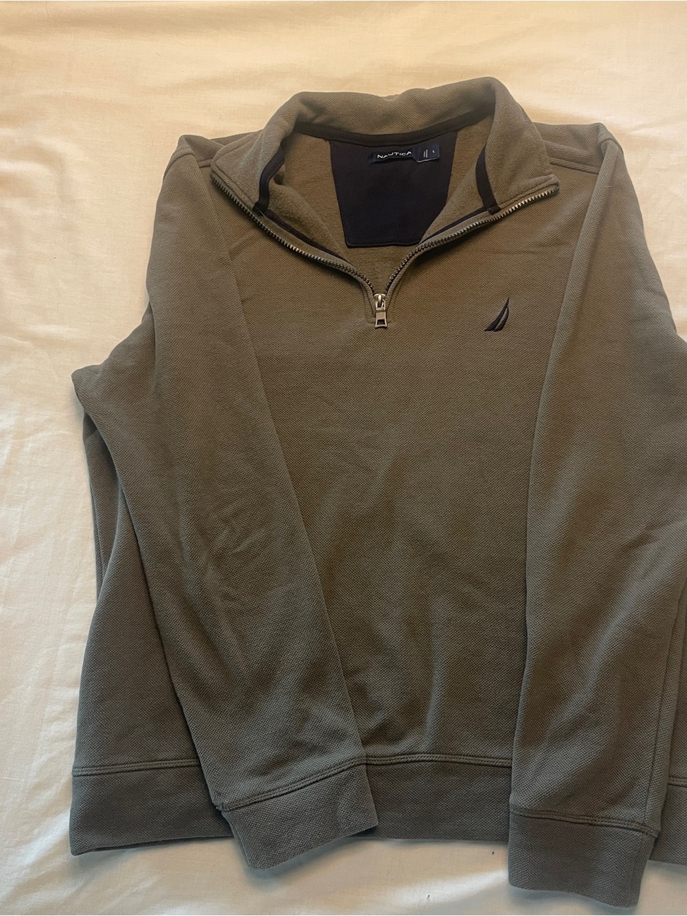 Nautica Men's Olive Green Grey Quarter-Zip Pullover Sweater